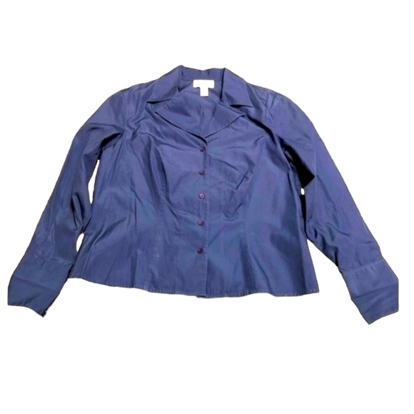 Talbots petite size 8 button down blue collared long sleeve shirt - Picture 1 of 6